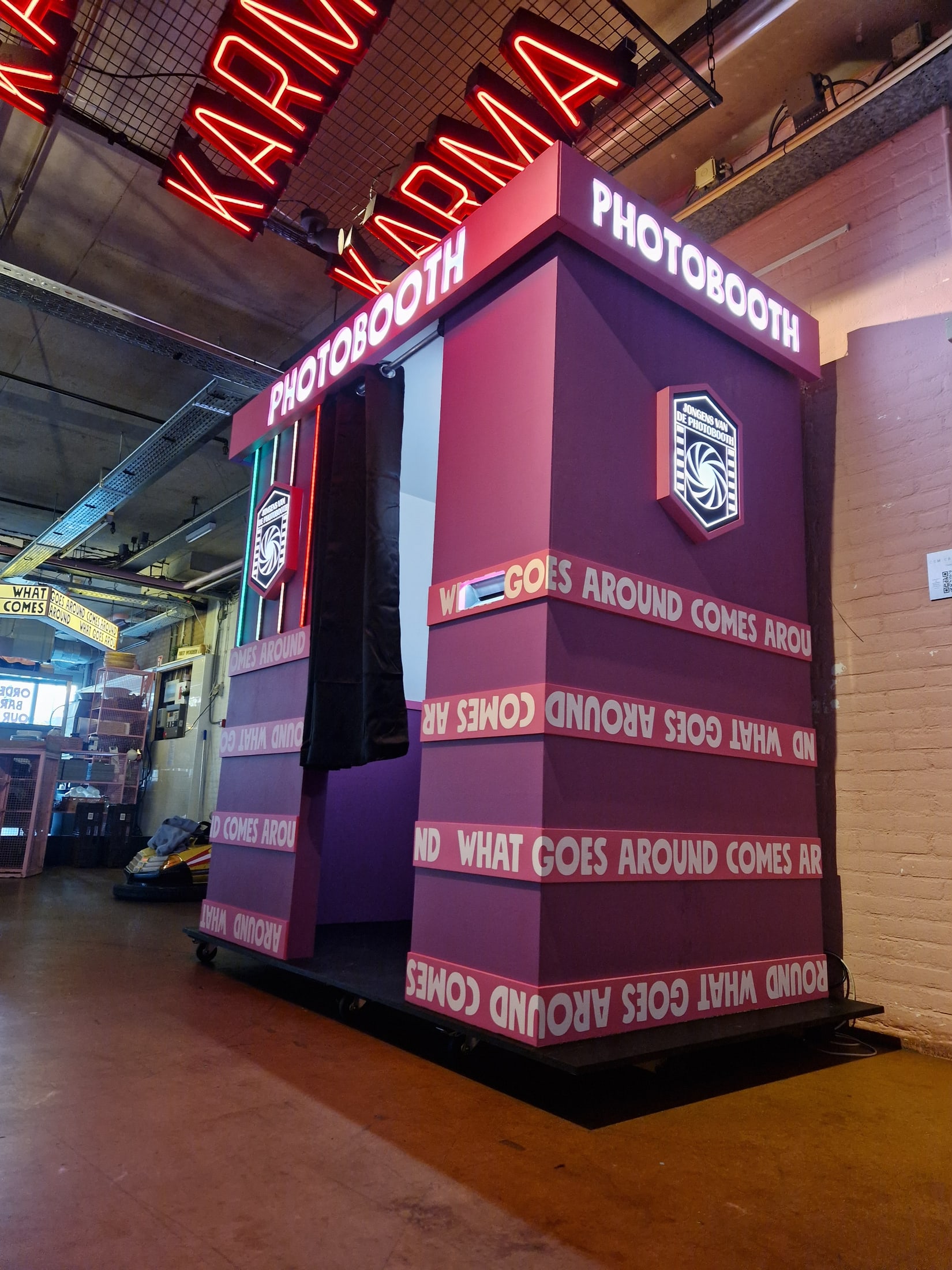 Wide interior view of the finished Karma Kebab Photobooth installation