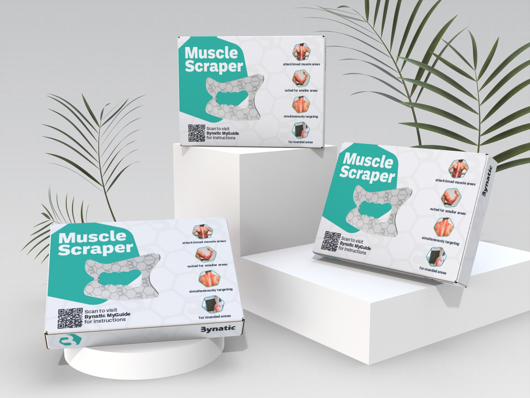 Bynatic Muscle Scraper retail packaging presented on a clean studio set